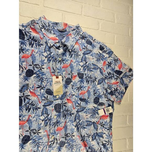 Izod Blue Tropical Print Chambray Button Down Shirt XXL - Picture 4 of 4